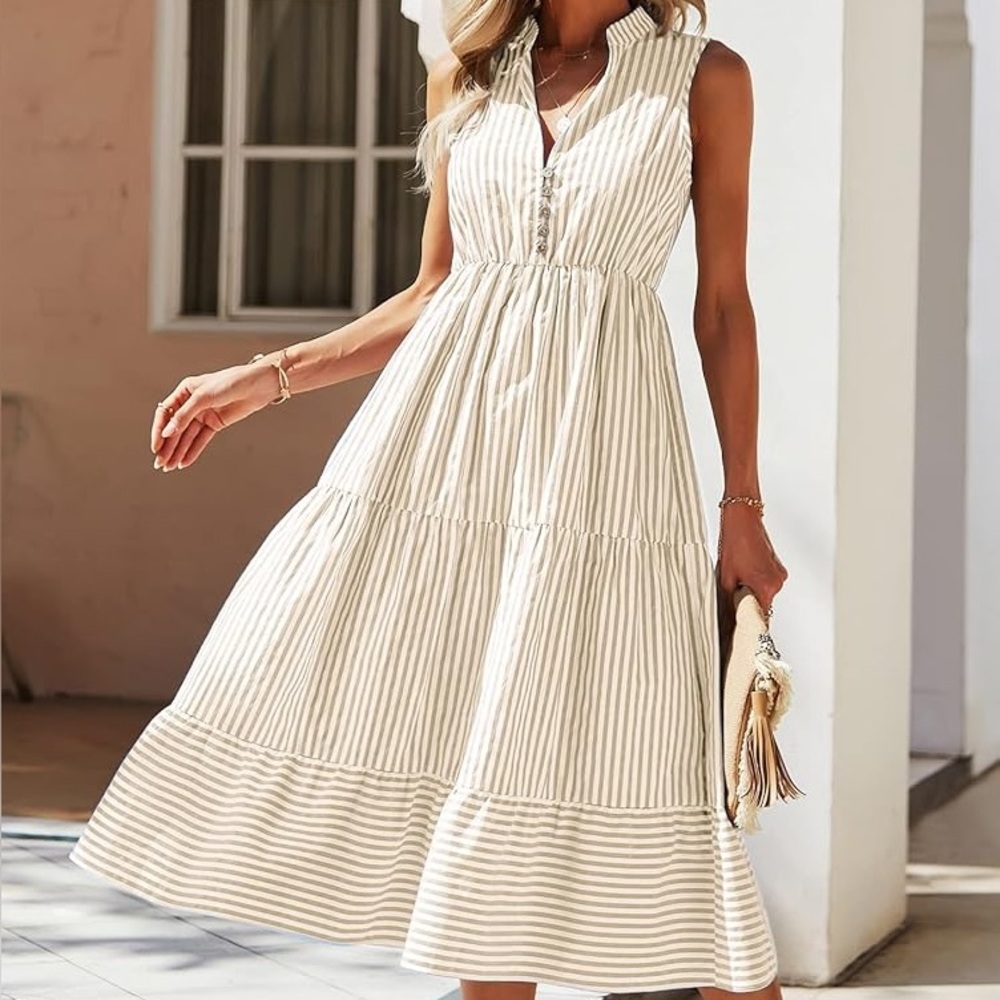 Striped Sleeveless Midi Summer Sun Dress